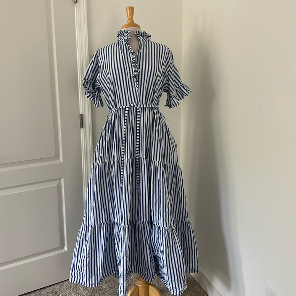 Mille Victoria Dress Stripped Maxi Dress Ruffle Collar